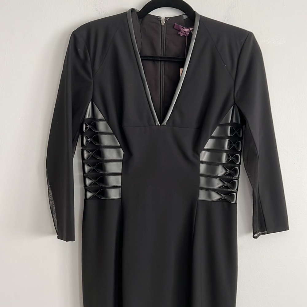 NEW VTG Rachel Roy Wool Leather Sexy Stretch Black Mini Sheath Zoe Dress 4 S 6 M - Picture 6 of 17